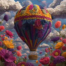 Hot-air balloon made of flowers