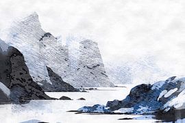 Scandinavian mountain landscape in the fog by Mad Dog Art