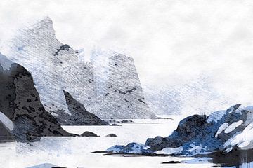 Scandinavian mountain landscape in the fog
