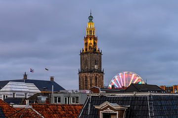 Illuminated Martinitoren in landscape by Ronnie Schuringa