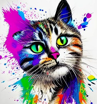 Portret van een kat XII - kleurrijk popart graffiti van Lily van Riemsdijk - Art Prints with Color