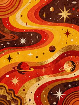 PSYCHÉDÉLIQUE Voyage cosmique - Planètes abstraites de la galaxie spatiale rétro des années 70 sur Minggu Galeri
