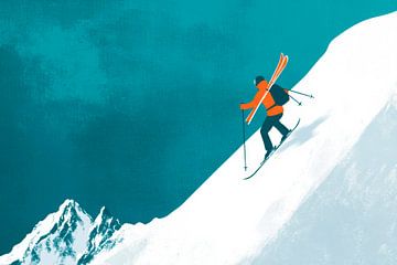 Skiërs op een besneeuwde top van Poster Art Shop