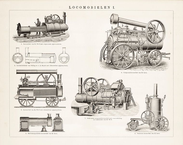 Antique engraving Locomobiles I by Studio Wunderkammer