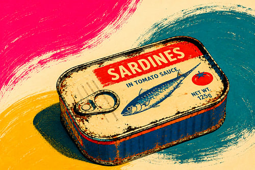 Retro popart met sardineblikjes — Minimalistische voedselillustratie