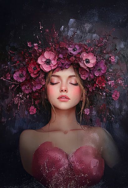 femme avec des fleurs style métropolitain par Egon Zitter