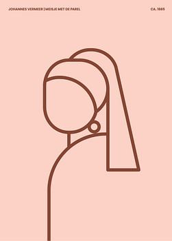 La fille à la boucle d'oreille en perle illustration abstraite sur fond rose avec motif de lignes marron