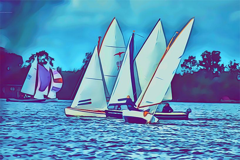 Zeilen op het Pikmeer te Grou van Richard Brinkman