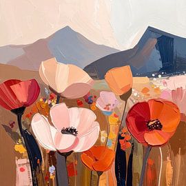 Wilde bloemen en bergen in Olieverf 01 van Patrick Ouwerkerk