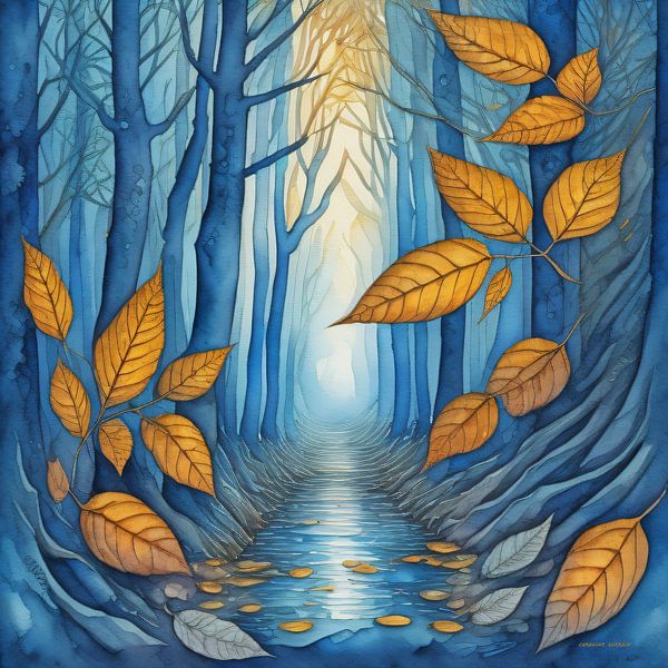 Forest in Autumn in blue by Caroline Guerain