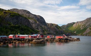 Rode boothuisjes van Nusfjord in de Lofoten, Noorwegen