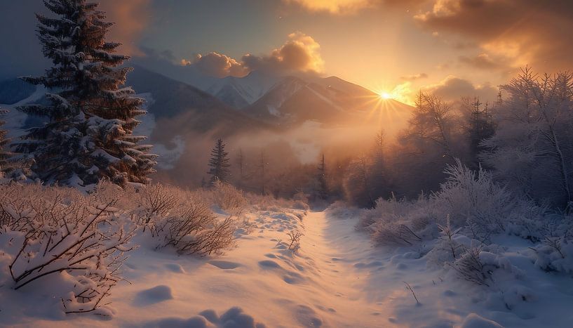Sonnenaufgang über schneebedeckter Landschaft von fernlichtsicht