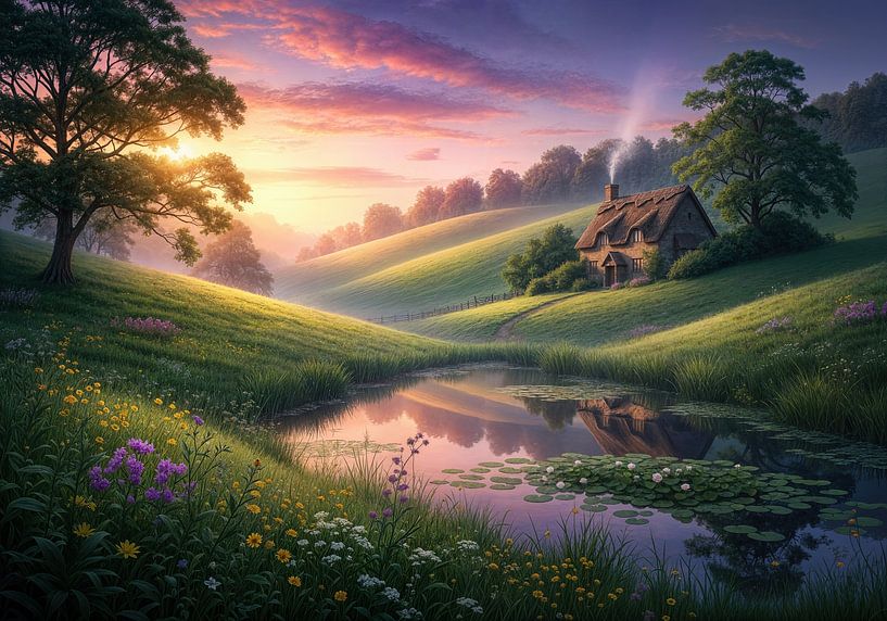 Cottage by Pond at Sunset by Markus Gann