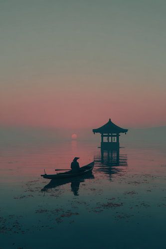 Boat on the Water at Sunset: Asian Silence