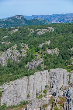 Geschichtete Felsen mit Schafen in Norwegen