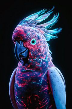 Futuristische bioluminescente papegaai op donkere achtergrond van De Muurdecoratie