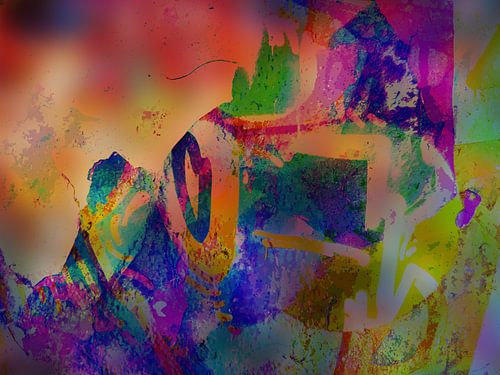 Art numérique moderne et abstrait en orange, rose, violet, vert