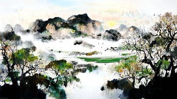 Nebelige Gebirgslandschaft