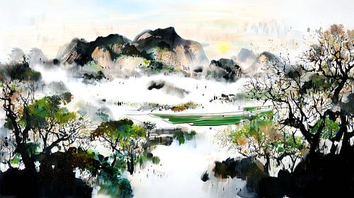 Mistig berglandschap