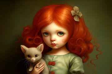 Klein meisje met haar kleine kat van Heike Hultsch