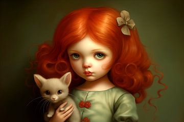 Little girl with her little cat by Heike Hultsch