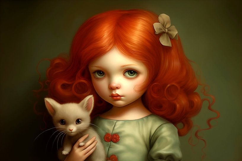 Little girl with her little cat by Heike Hultsch
