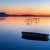 Panorama of beautiful sunrise at Lake Balaton in Hungary near Balatonfenyves with mountain Badacsony by Daniel Pahmeier
