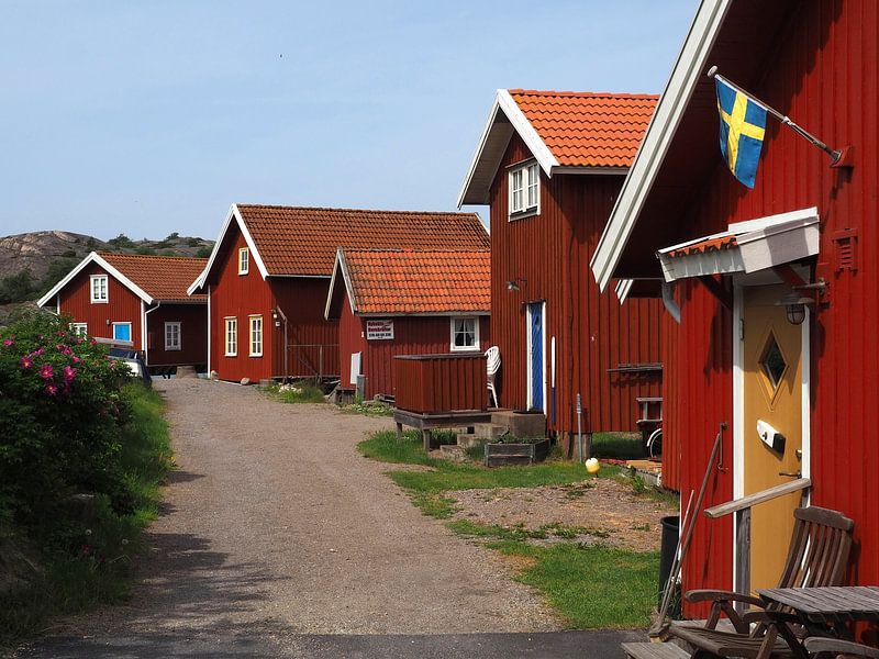 Bunte Häuser mit schwedischer Flagge von Helene Ketzer