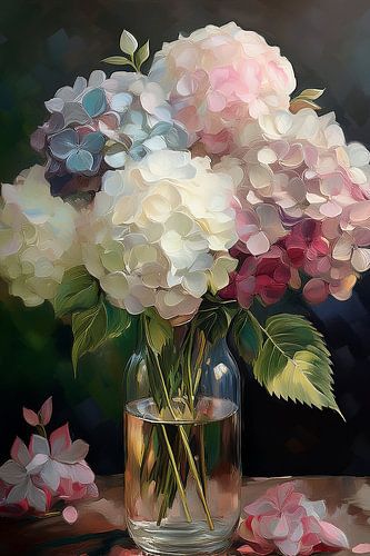 Hydrangea's in glass vase