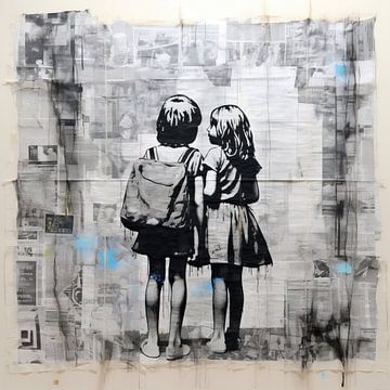 Hans and Sis | Banksy Style Urban Art van Blikvanger Schilderijen