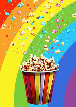 Colourful popcorn scene with rainbow background by Pixelbull Design