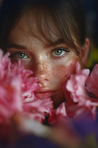 art woman with flowers