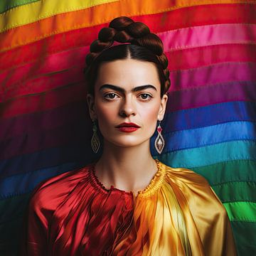 Regenboog portret van Mexicaanse Kahlo van Vlindertuin Art