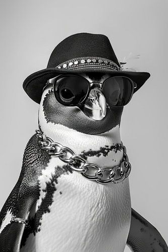 Pinguïn in zwart en wit met hoed en bril
