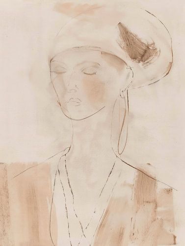 Modern abstract portret in terracotta tinten, bohemian stijl.