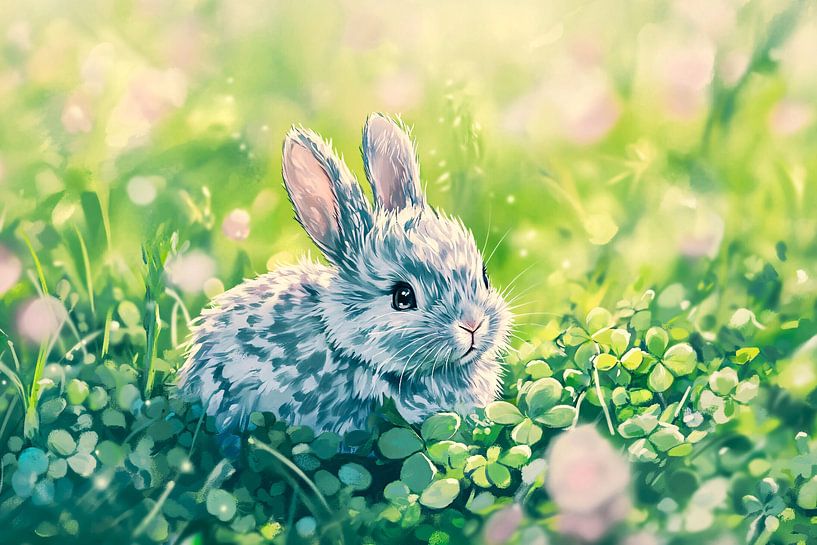 Niedlicher Hase im grünen Feld von Art & Soul Creations