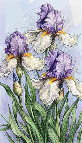 IRIS SCRIBBLE ART POTLOODTECHNIEK - METALEN POSTER