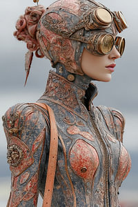Kunst Frau mit Blumen Steampunk