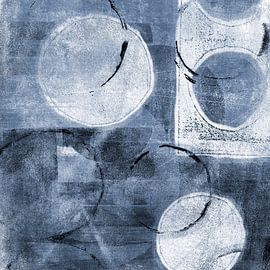 Modern abstract organic shapes and lines in blue by Dina Dankers