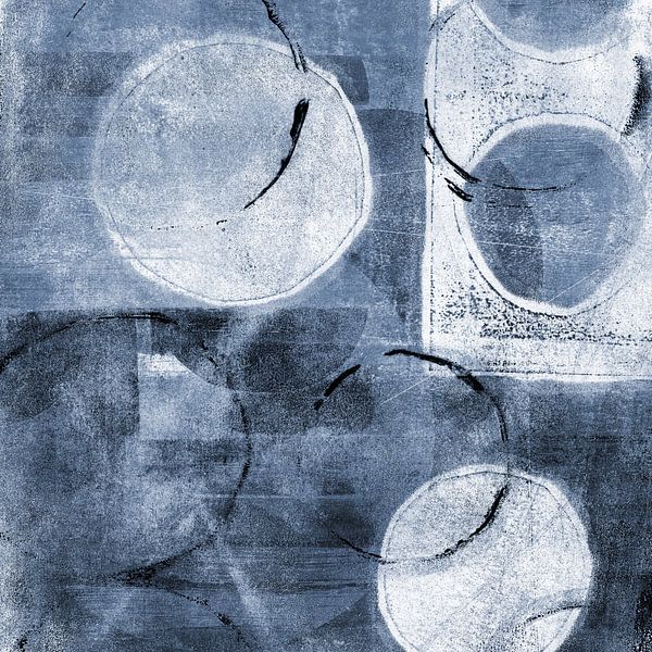 Moderne abstracte organische vormen en lijnen in blauw van Dina Dankers
