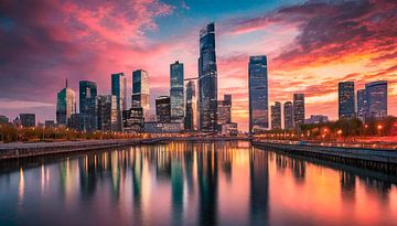 Sunset with city by Mustafa Kurnaz