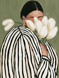 Woman with flowers, striped woman with tulips illustration by Stephanie Jeuffroy