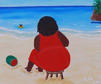 Moeder aan het strand