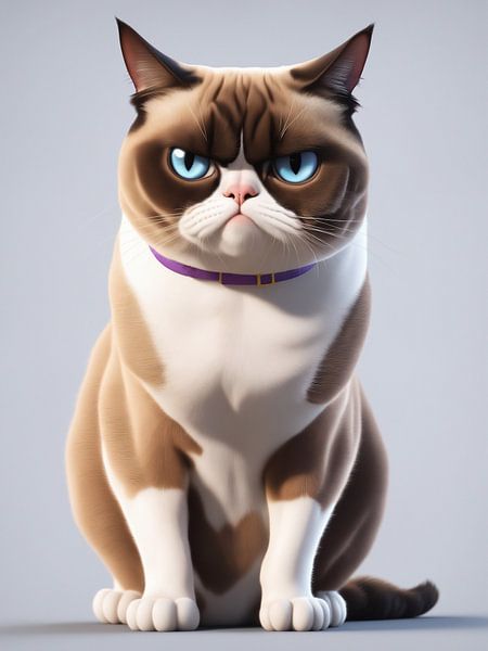 grumpy brown and white cat with blue eyes by Markus Gann