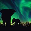 Een silhouet van een olifant met haar kroost van Bert Hooijer