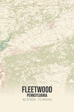 Alte Karte von Fleetwood (Pennsylvania), USA. von Rezona