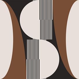 Abstracte Retro Geometrie in Bruin, Wit, Zwart. Moderne abstracte geometrische kunst nr. 2 van Dina Dankers