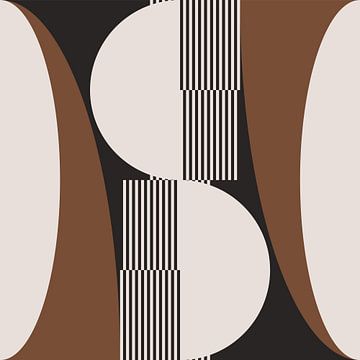 Abstracte Retro Geometrie in Bruin, Wit, Zwart. Moderne abstracte geometrische kunst nr. 2 van Dina Dankers