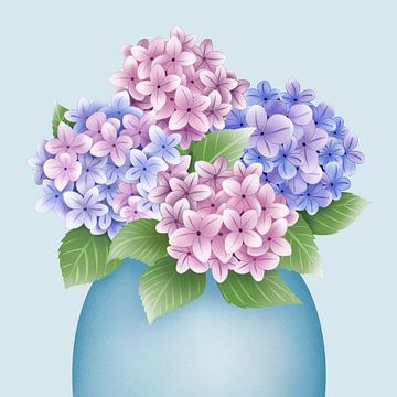 Hortensia in een blauwe pot