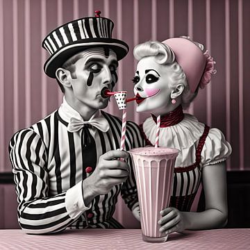 Pierrot en de clown drinken een milkshake van Gert-Jan Siesling